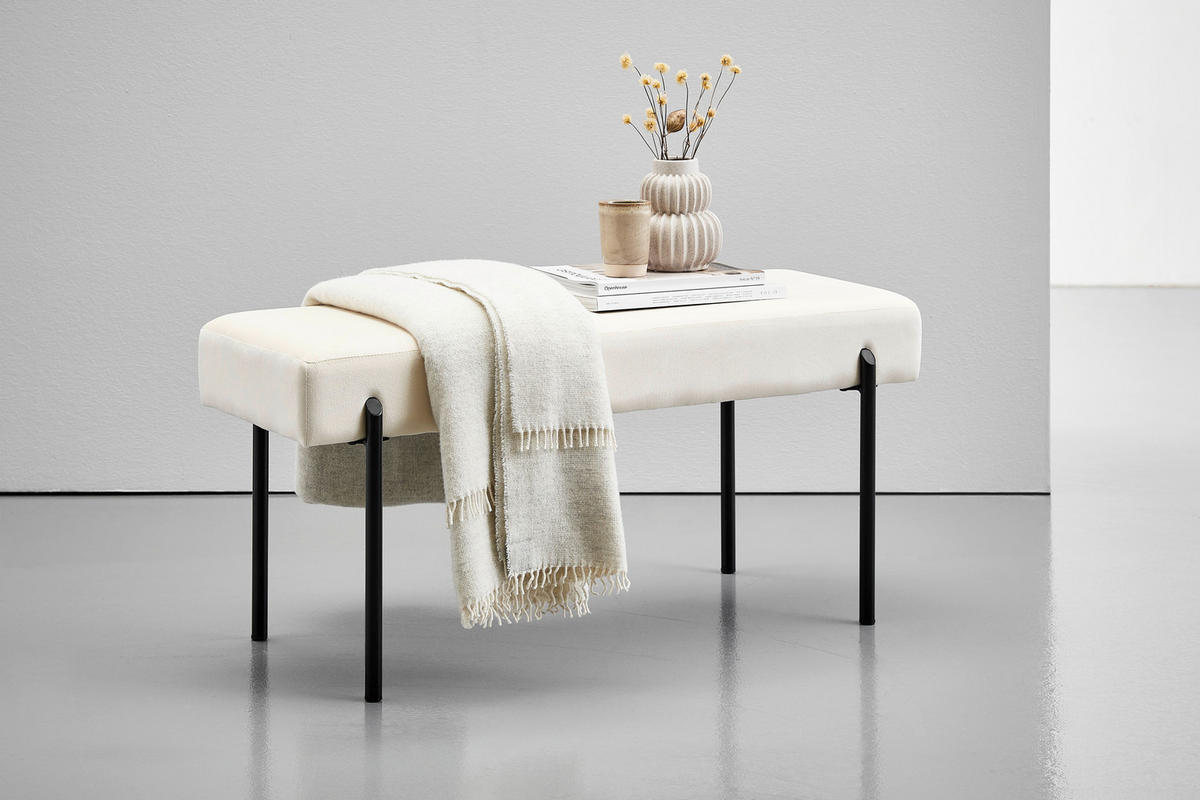 TABURETOVÁ LAVICE, 100/45/35 cm - bílá/černá, Moderní, kov/textil (100/45/35cm) - PBJ