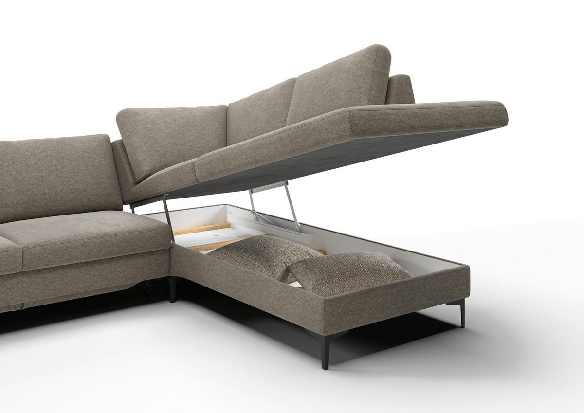 ECKSOFA  in Flachgewebe Taupe  220/280 cm  - Taupe/Schwarz, Design, Textil/Metall (220/280cm) - Pure Home Lifestyle