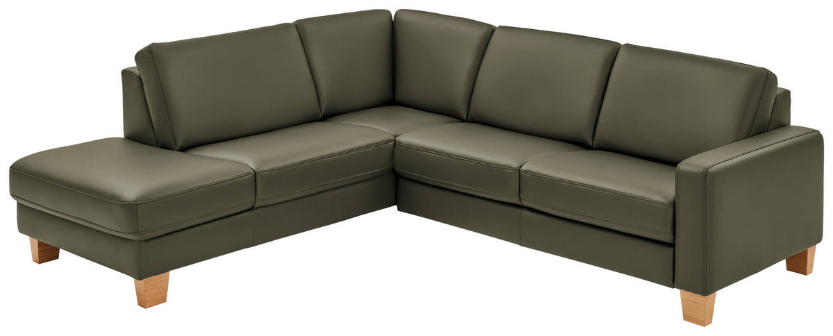 ECKSOFA in Echtleder Grau, Grün  235/257 cm  - Eiche Bianco/Grau, Natur, Leder/Holz (235/257cm) - Valdera