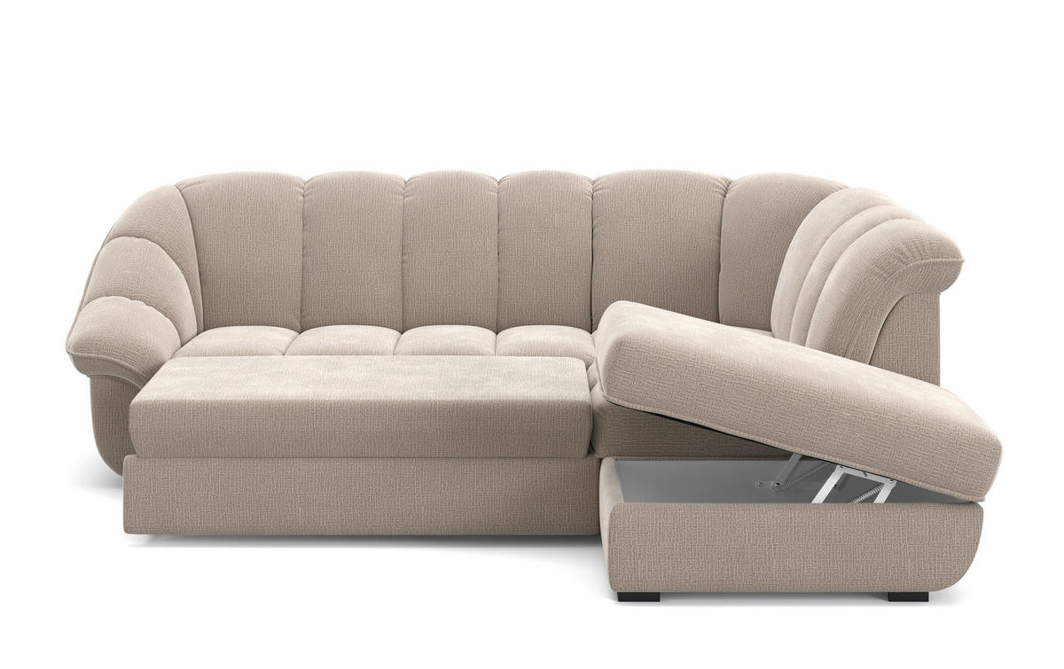 ECKSOFA Naturfarben Chenille Bettkasten, Schlaffunktion, Rücken echt  - Schwarz/Naturfarben, KONVENTIONELL, Kunststoff/Textil (260/88/222cm) - Welnova