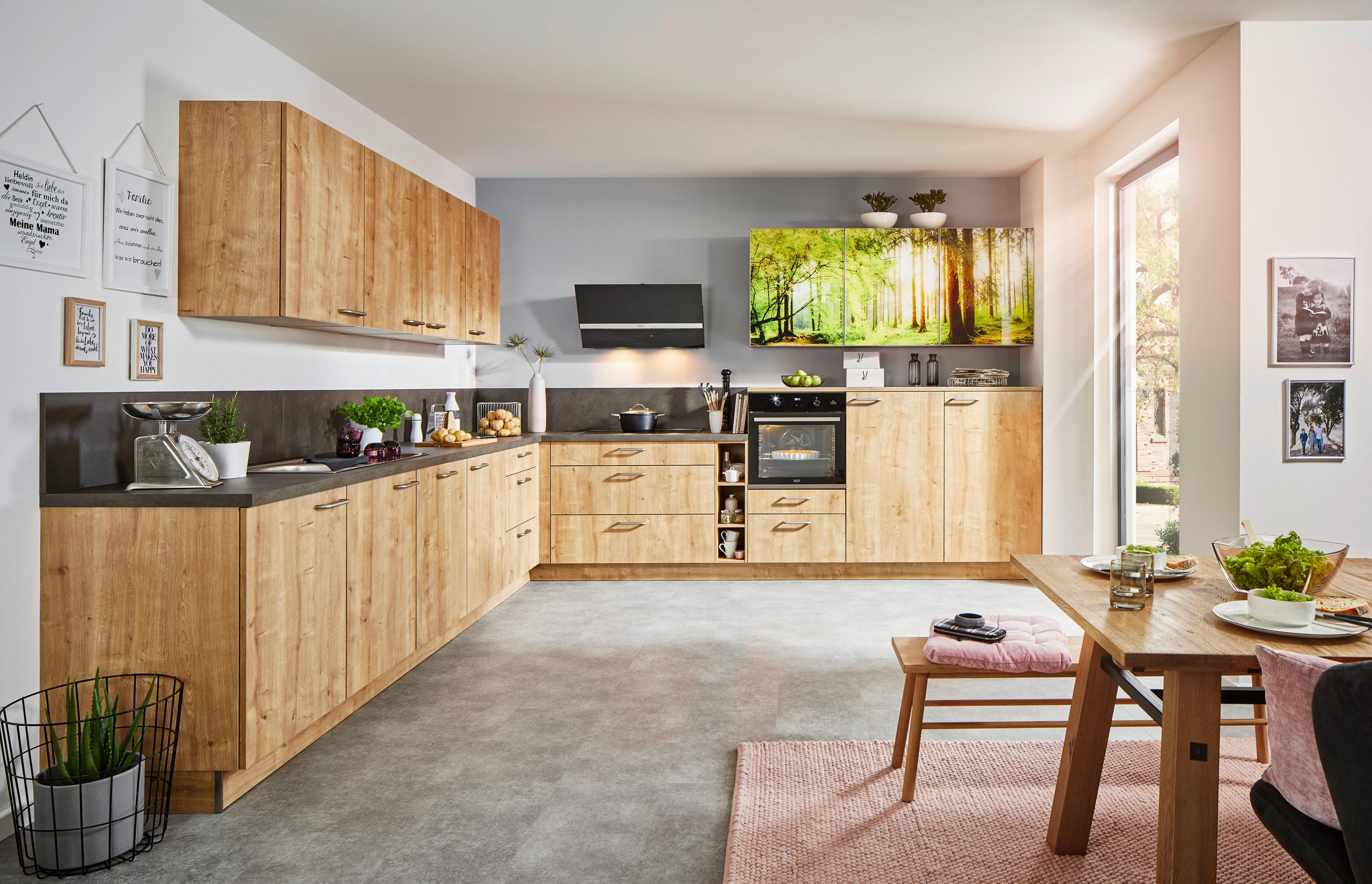 EINBAUKÜCHE   - Eichefarben/Anthrazit, Design, Holzwerkstoff - Dieter Knoll