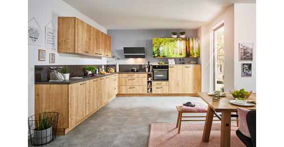 EINBAUKÜCHE - Eichefarben/Anthrazit, Design, Holzwerkstoff - Dieter Knoll