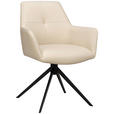 ARMLEHNSTUHL  Sitzfläche 360° drehbar, inklusive Armlehnen  Echtleder  - Beige/Schwarz, Design, Leder/Metall (60/87,5/63,5cm) - Novel