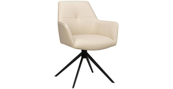 ARMLEHNSTUHL  Sitzfläche 360° drehbar, inklusive Armlehnen  Echtleder  - Beige/Schwarz, Design, Leder/Metall (60/87,5/63,5cm) - Novel