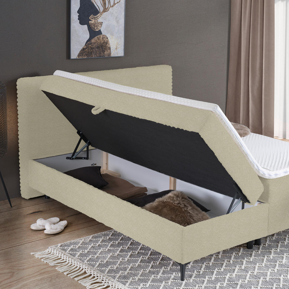 BOXBETT 160/200 cm  in Beige  - Beige/Schwarz, Design, Holz/Holzwerkstoff (160/200cm) - Xora