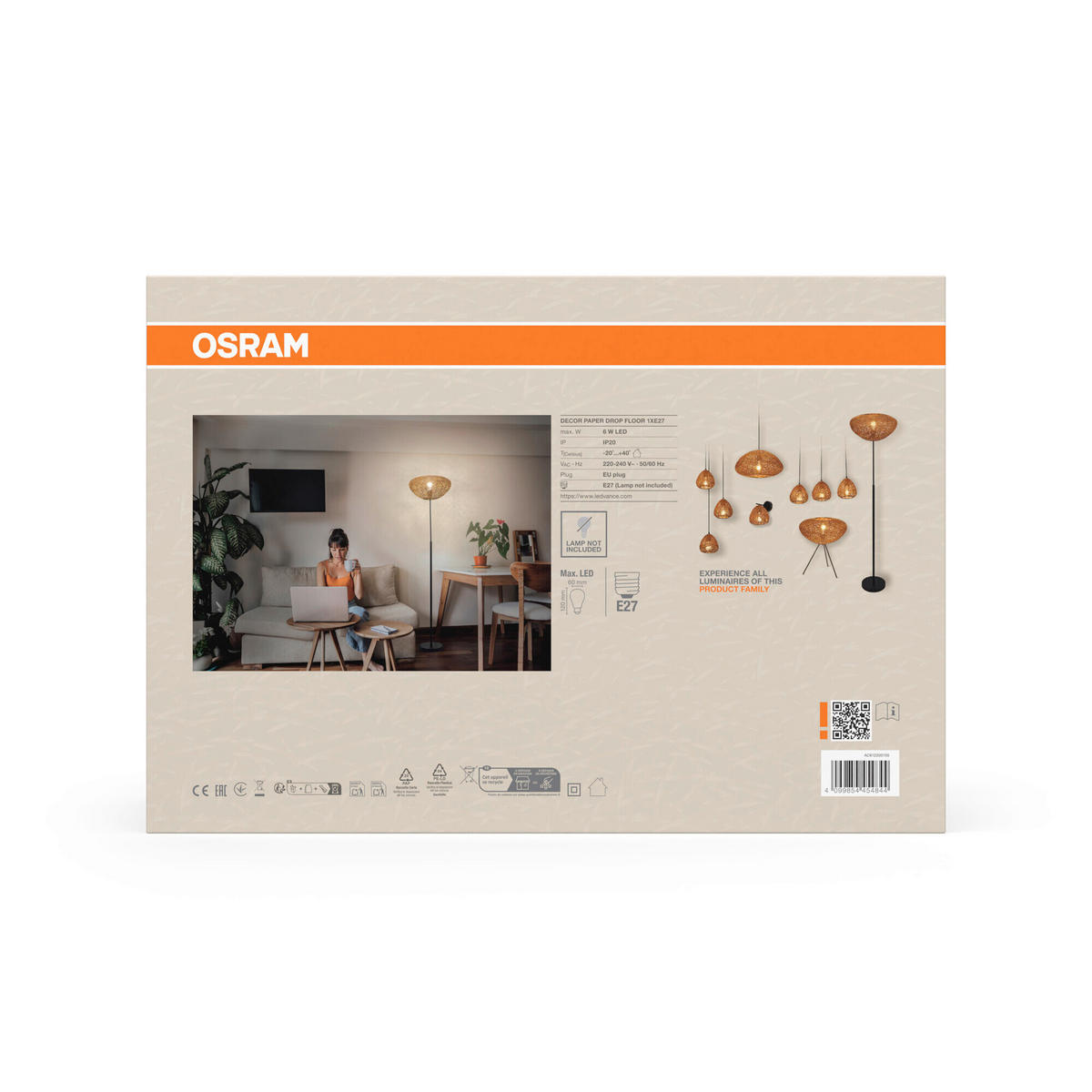 STEHLEUCHTE 39.5/163 cm    - Beige, Natur, Papier/Metall (39.5/163cm) - Osram