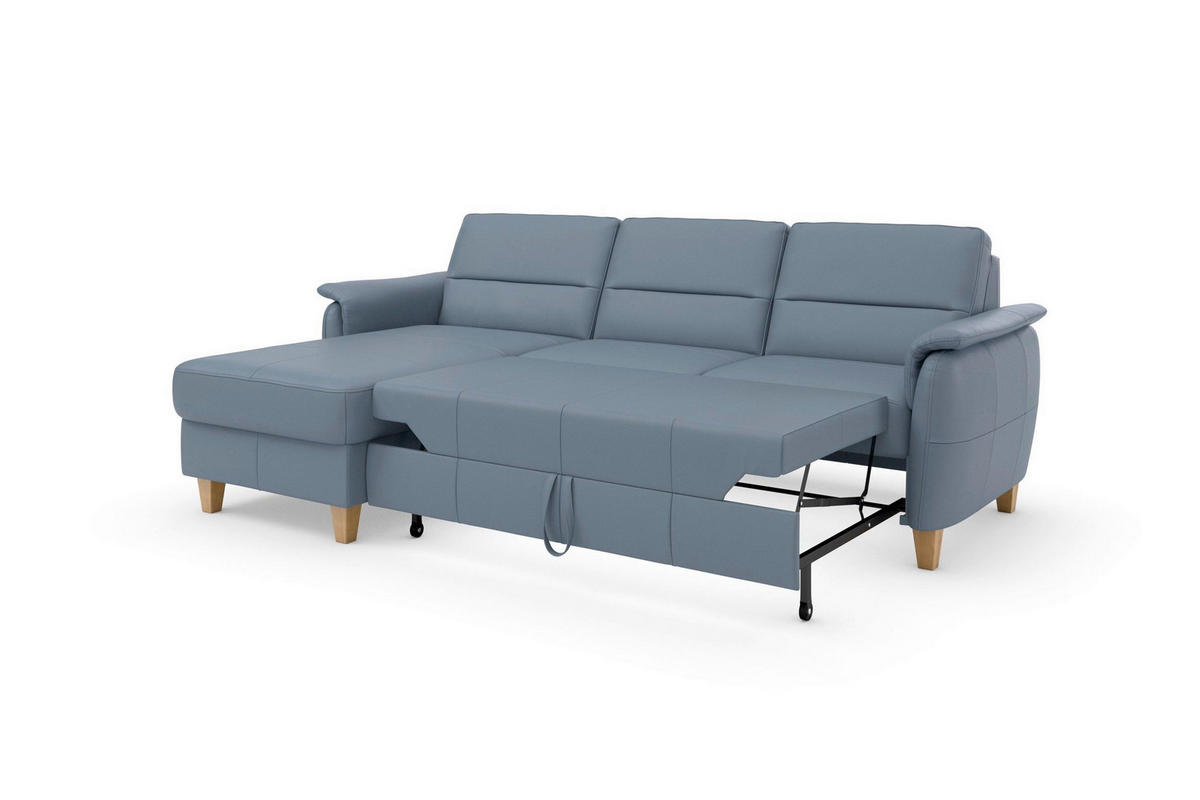 ROHOVÁ SEDAČKA, koža, sivomodrá - sivomodrá/farba duba, Basics, koža/drevo (163/244cm) - Sit & More