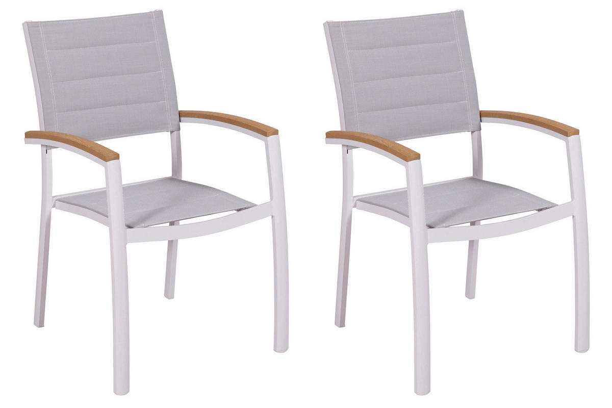 GARTENSTUHL-SET Aluminium Grau, Naturfarben, Weiß  - Naturfarben/Weiß, KONVENTIONELL, Kunststoff/Textil (56/90/64cm) - Gardenson