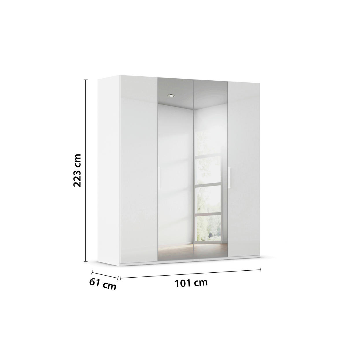 DREHTÜRENSCHRANK 201/223/61 cm,  in Weiß, Weiß Hochglanz, 4-türig  - Weiß Hochglanz/Weiß, Basics, Glas/Holzwerkstoff (201/223/61cm) - Novel
