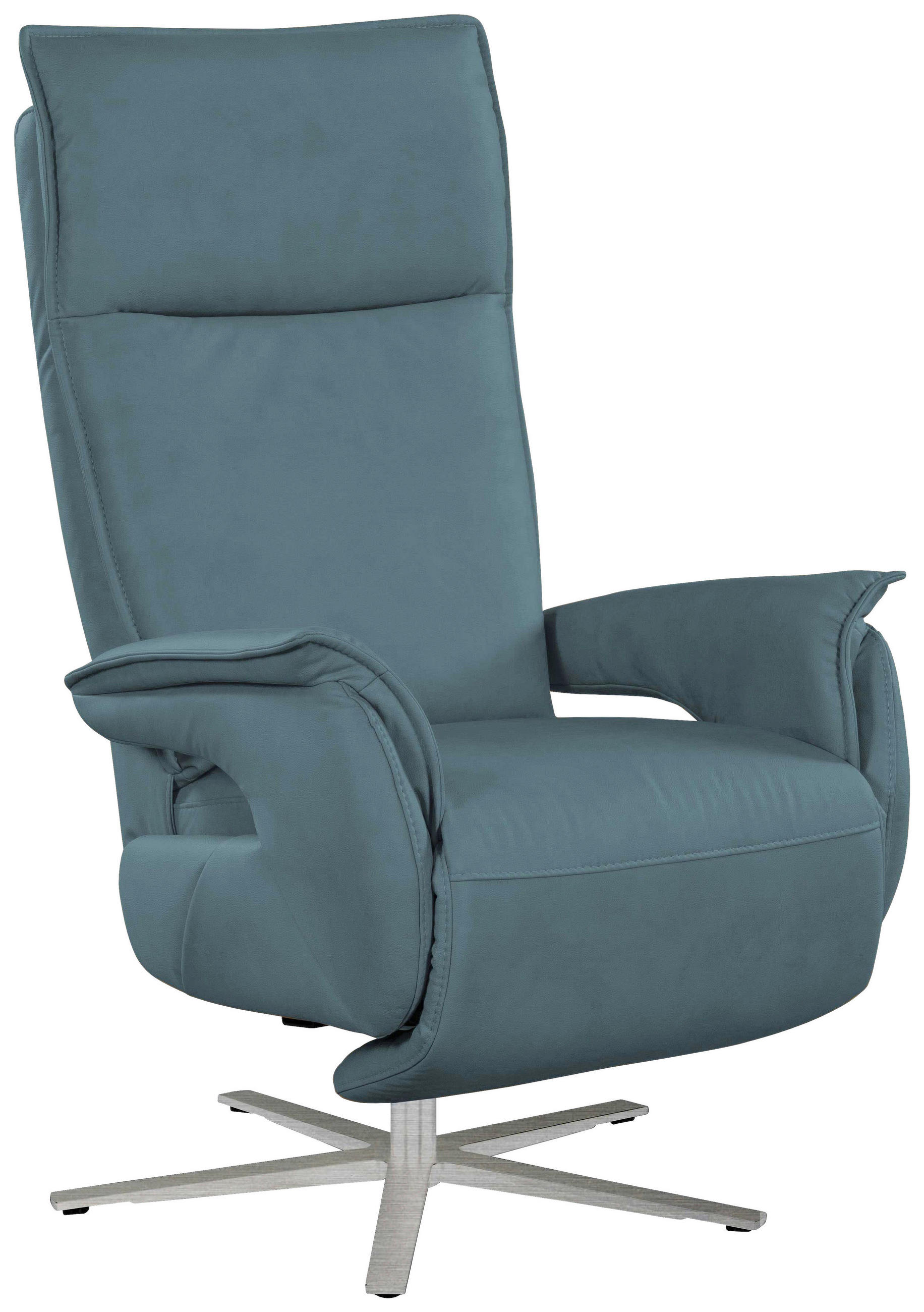 FERNSEHSESSEL in Lederlook (vegan) Blau, Grau - Blau/Edelstahlfarben, Modern, Textil/Metall (77/116/80cm) - Livetastic