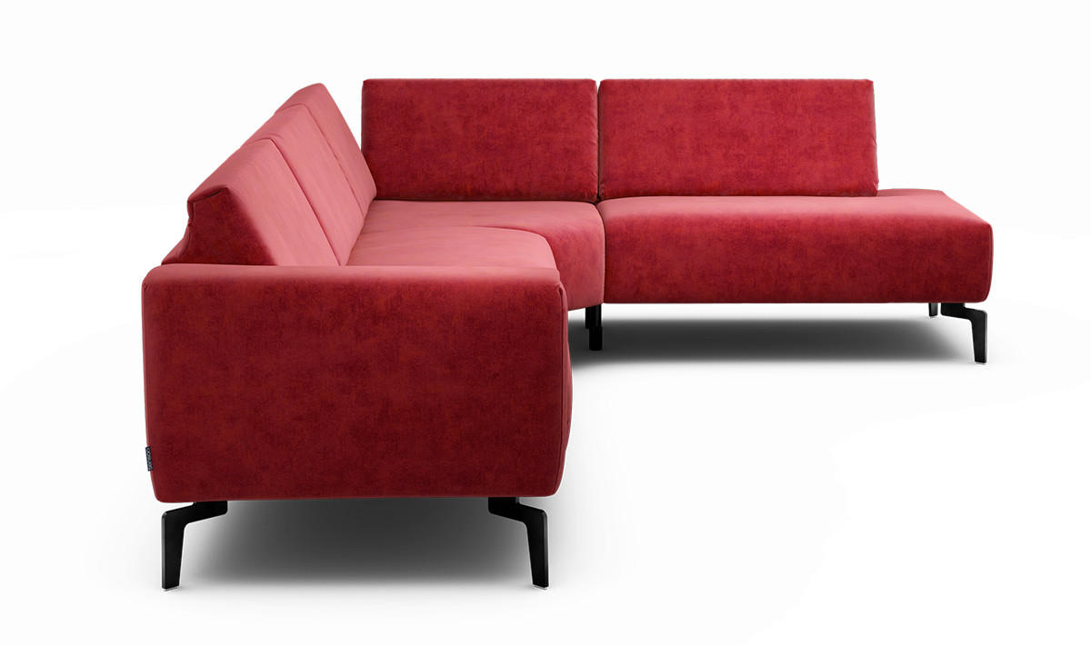 ECKSOFA Cosy Rot Samt  - Rot/Schwarz, Design, Textil/Metall (296/213cm) - SENSOO