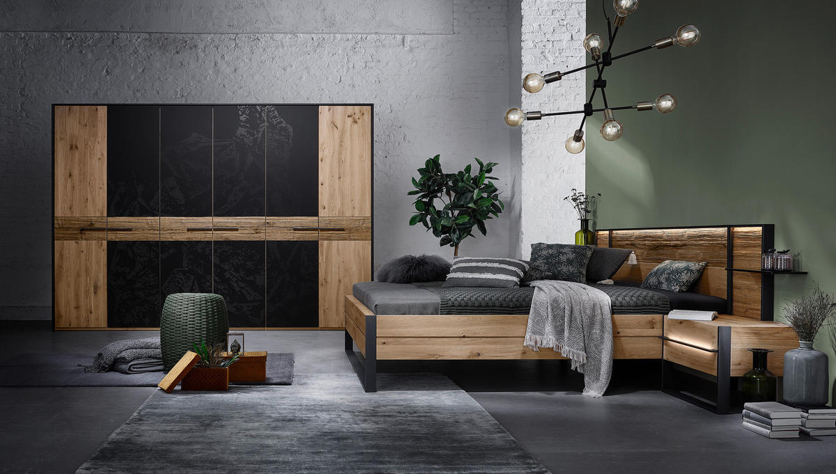 BETTANLAGE 180/200 cm  in Graphitfarben, Eichefarben   - Eichefarben/Graphitfarben, Konventionell, Holz/Metall (180/200cm) - Valdera