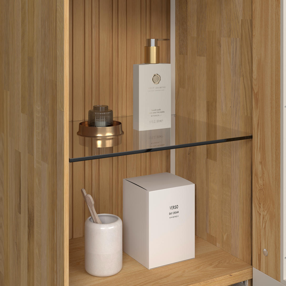WOHNWAND  Kaschmir, Wildeiche 306,3/203,5/45,2 cm    - Kaschmir/Wildeiche, Design, Glas/Holz (306,3/203,5/45,2cm) - Dieter Knoll