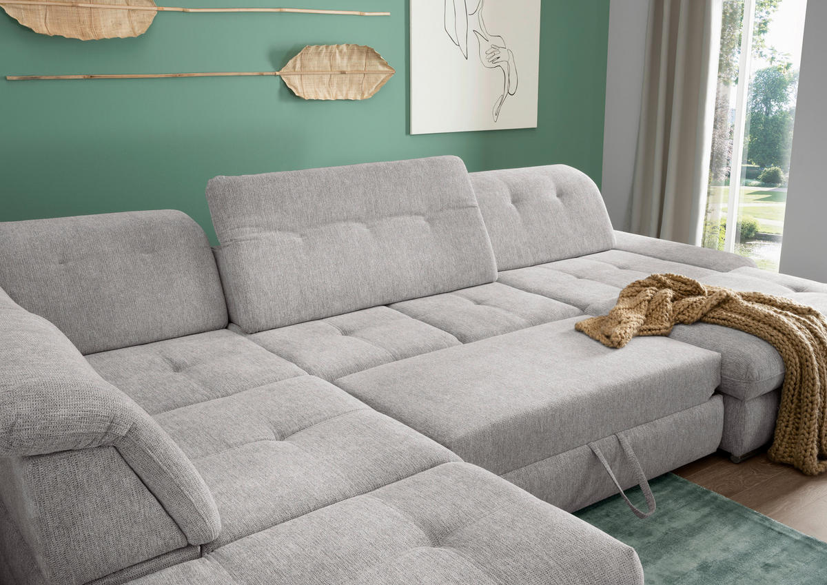 WOHNLANDSCHAFT in Chenille Grau  - Chromfarben/Grau, MODERN, Textil/Metall (254/376/195cm) - Livetastic