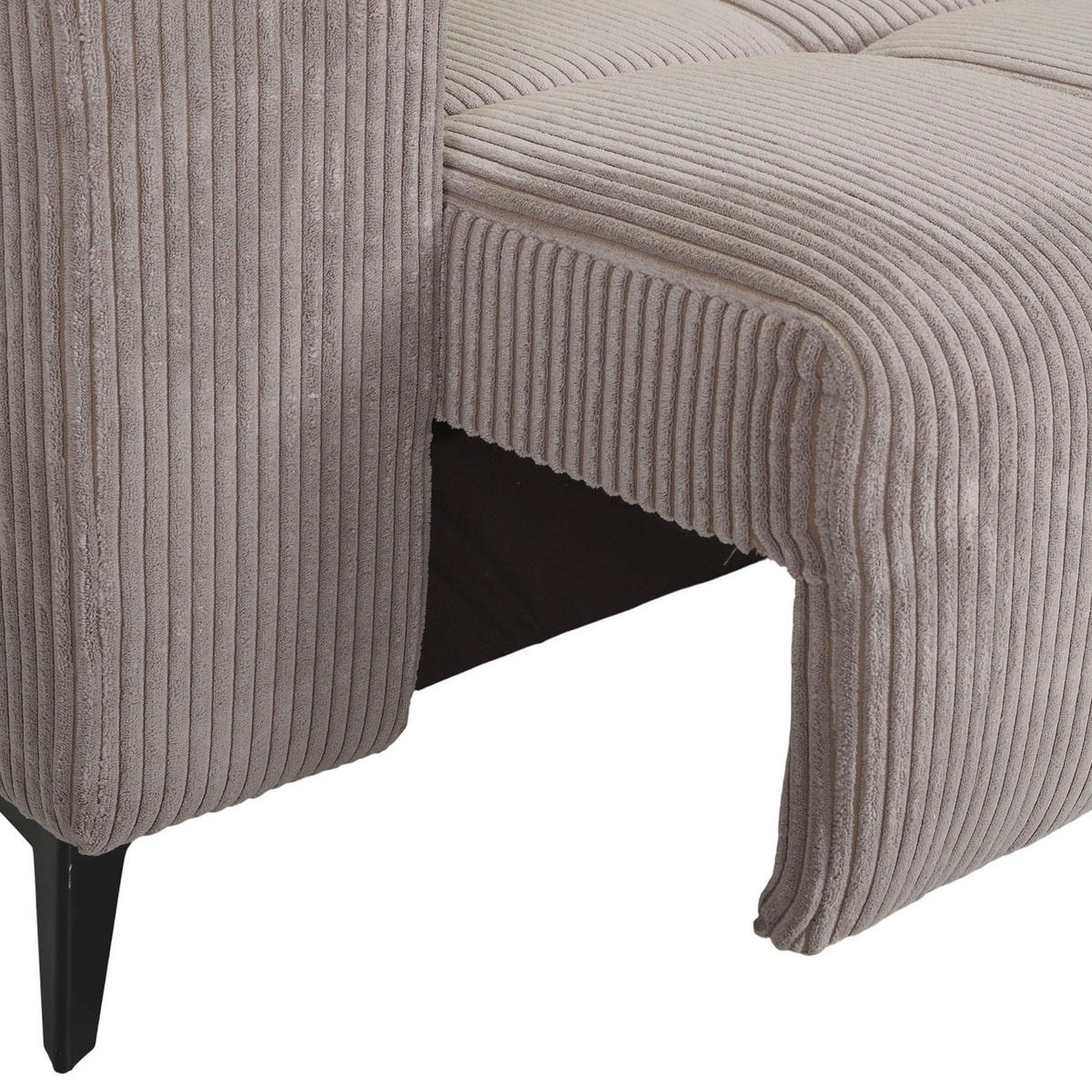 ECKSOFA Taupe Cord Rücken echt, Kopfteilverstellung, Sitzvorzug  - Taupe/Schwarz, KONVENTIONELL, Textil/Metall (257/170cm) - Carryhome
