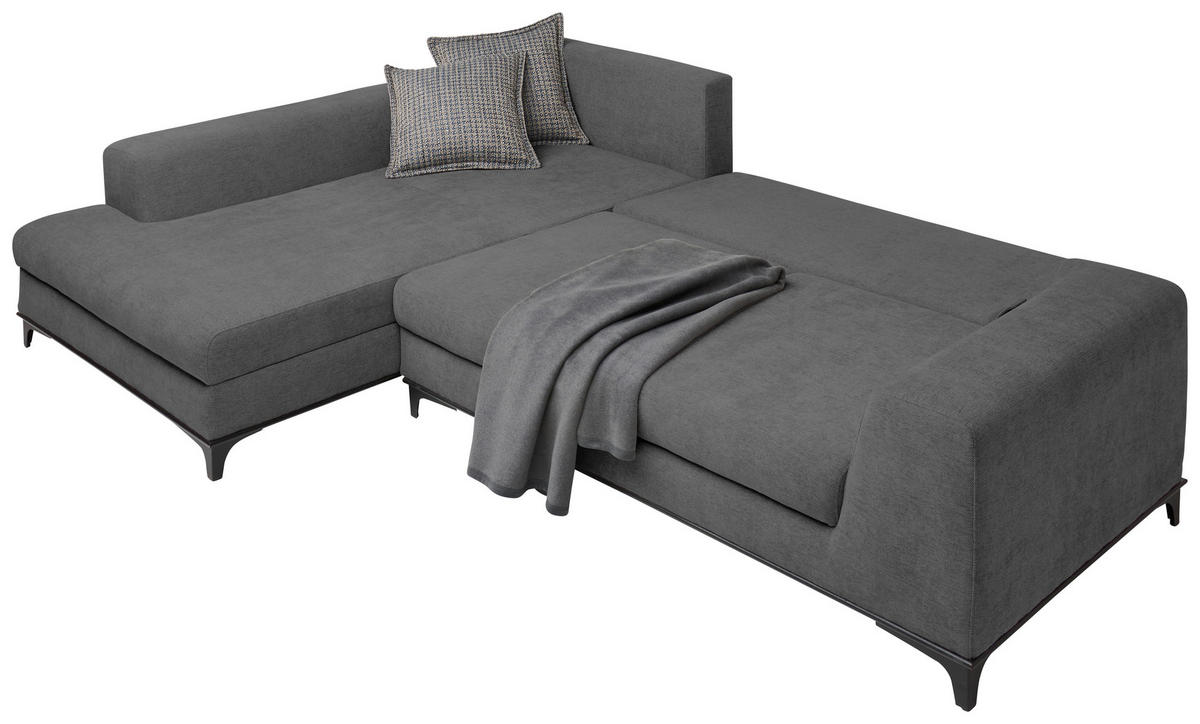 ECKSOFA inkl. Funktionen Grau Webstoff Rückenkissen, Bettkasten, Schlaffunktion, Rücken echt  - Wengefarben/Schwarz, Design, Holz/Textil (211/314cm) - Stylife