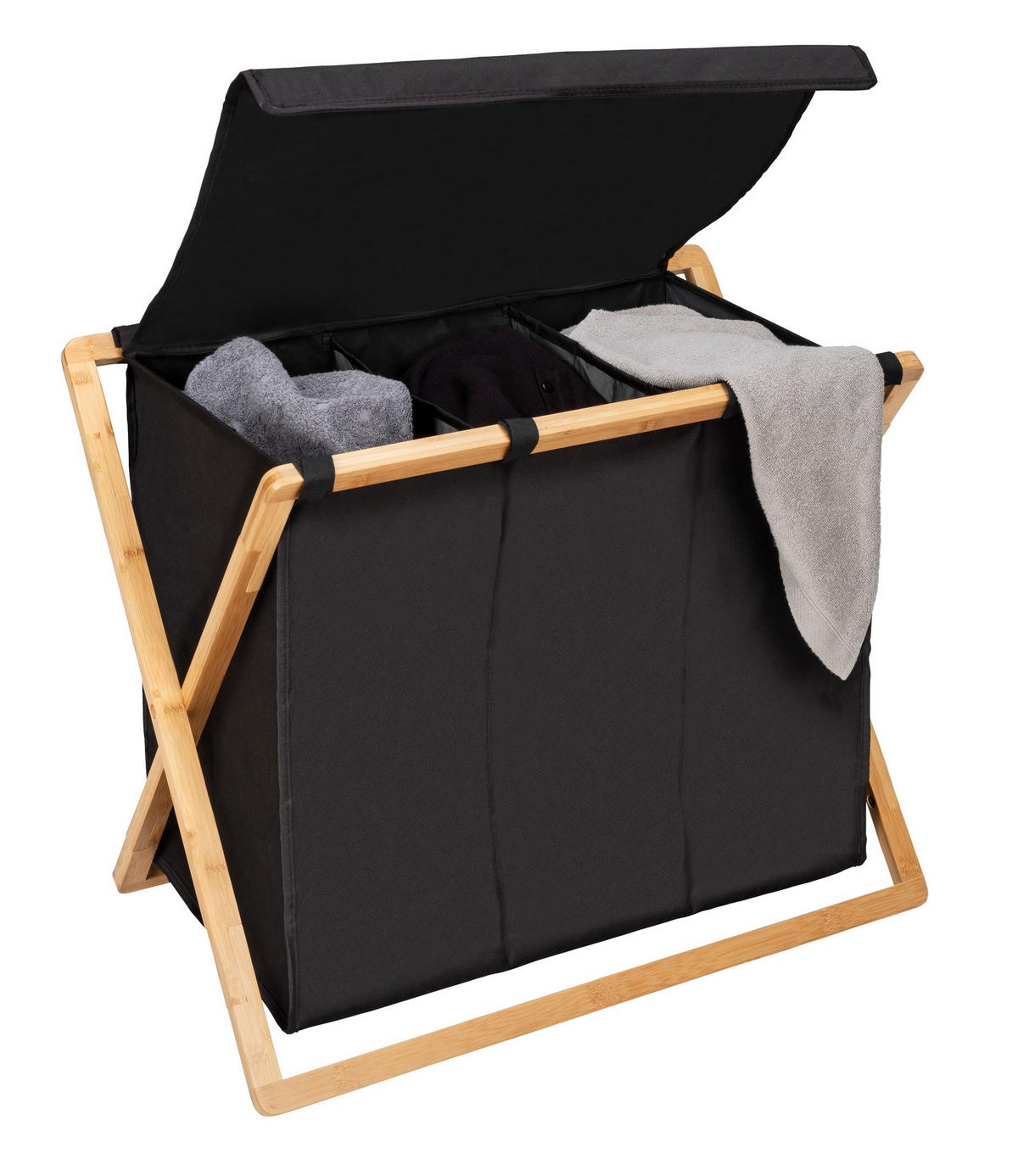 WÄSCHEKORB - Schwarz/Naturfarben, KONVENTIONELL, Holz/Textil (69/56,5/33cm) - Wenko
