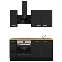 KÜCHENLEERBLOCK 180 cm   in Schwarz, Eichefarben  - Edelstahlfarben/Eichefarben, MODERN, Holzwerkstoff/Metall (180cm) - Nobilia