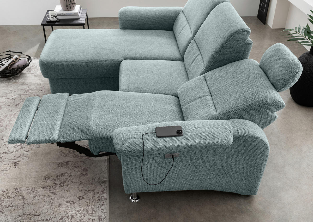 ECKSOFA in Chenille Blau  - Chromfarben/Blau, Modern, Textil/Metall (165/231cm) - Livetastic