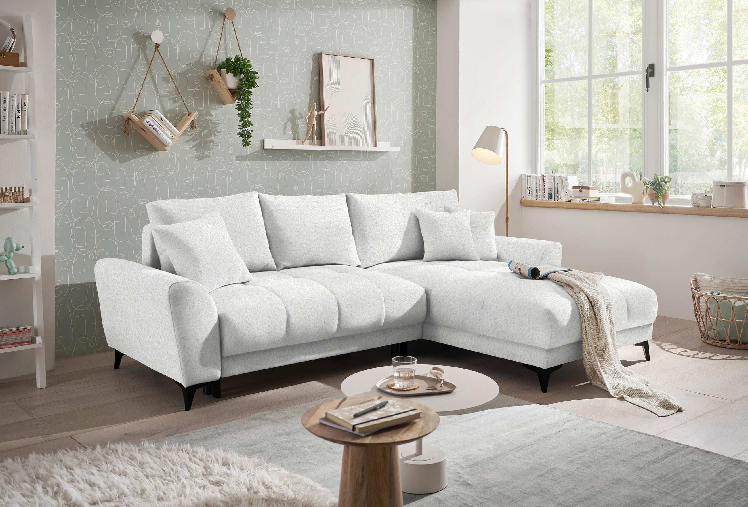 ECKSOFA Weiß Webstoff  - Schwarz/Weiß, MODERN, Kunststoff/Textil (281/189cm) - MID.YOU