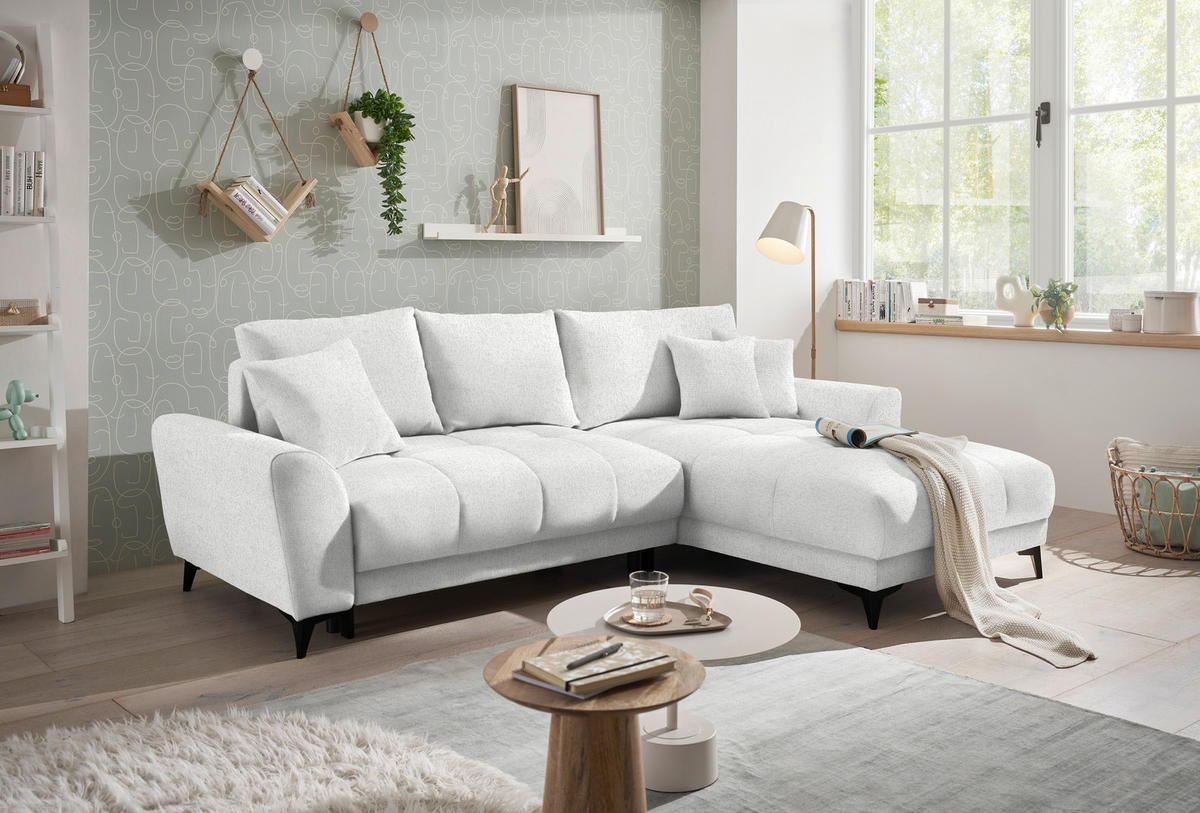 ECKSOFA in Webstoff Weiss  - Weiss/Schwarz, Modern, Kunststoff/Textil (281/189cm) - Carryhome