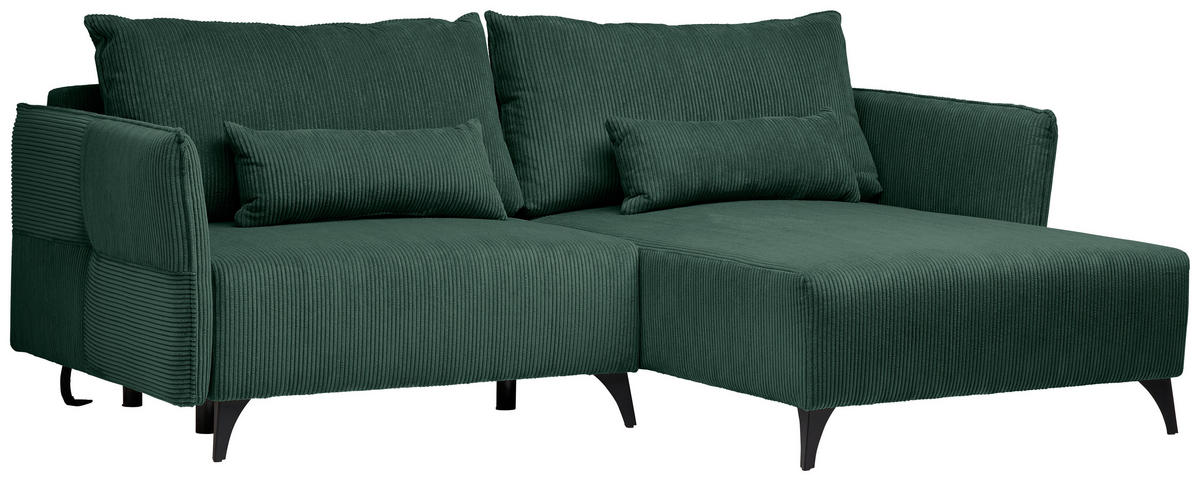 ECKSOFA Grün Cord  - Schwarz/Grau, Design, Textil/Metall (254/175cm) - Stylife
