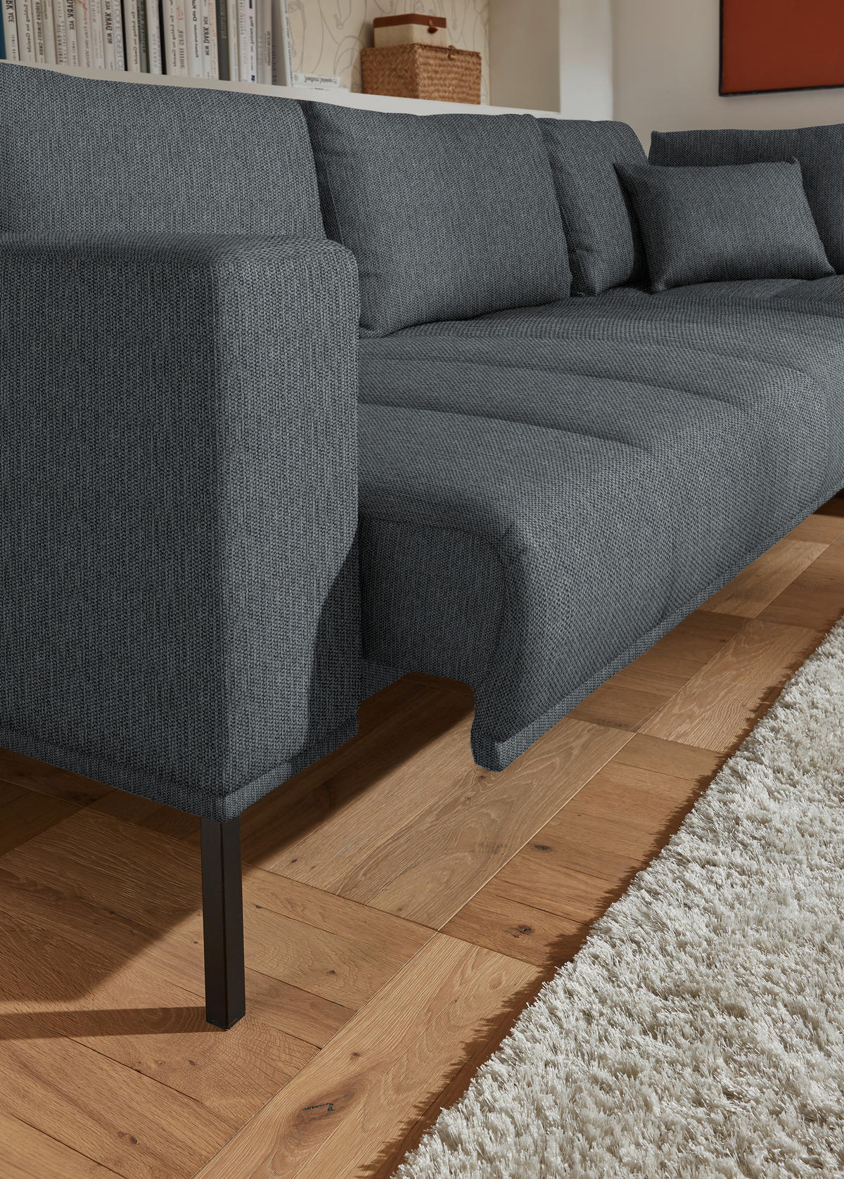 ECKSOFA Flachgewebe Anthrazit  - Anthrazit/Schwarz, Design, Textil/Metall (308/270cm) - Pure Home Lifestyle