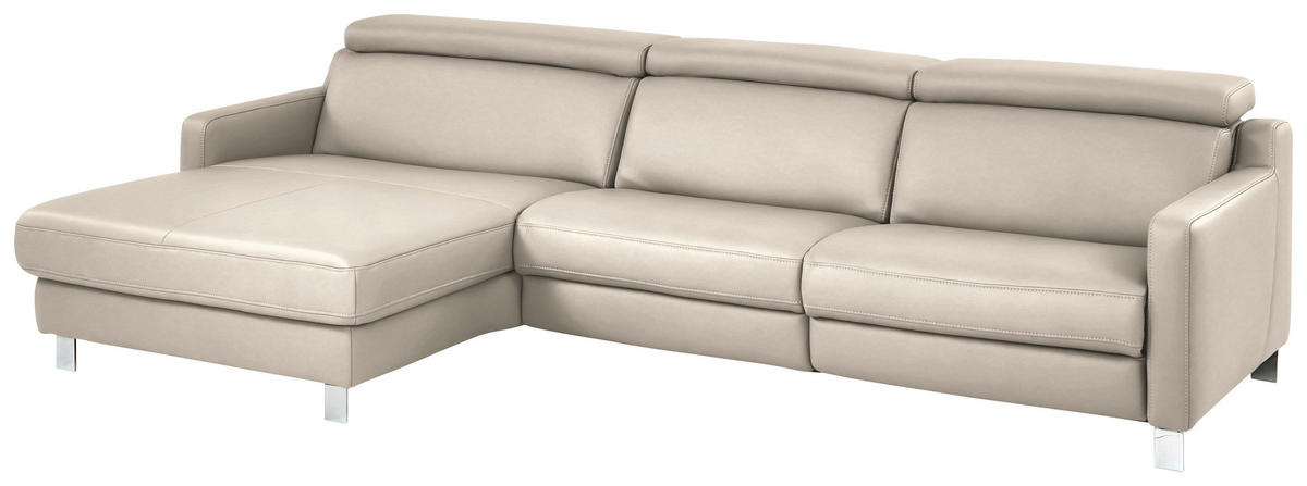 ECKSOFA in Echtleder Greige  - Chromfarben/Greige, Design, Leder/Metall (176/291cm) - Valdera