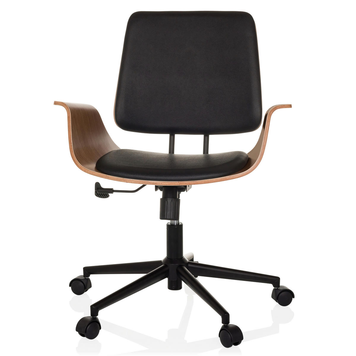 DREHSTUHL Schwarz  - Schwarz/Braun, MODERN, Leder/Holz (68/92/63,5cm) - MID.YOU