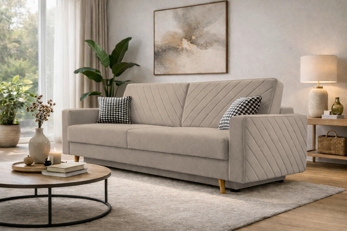 SCHLAFSOFA Hellbraun  - Hellbraun/Schwarz, Design, Holz/Kunststoff (230/96/97cm) - MID.YOU