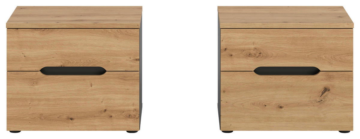 NACHTKÄSTCHENSET 50/42/37 cm  in Grau, Eiche Artisan  - Schwarz/Eiche Artisan, MODERN, Holzwerkstoff/Kunststoff (50/42/37cm) - MID.YOU
