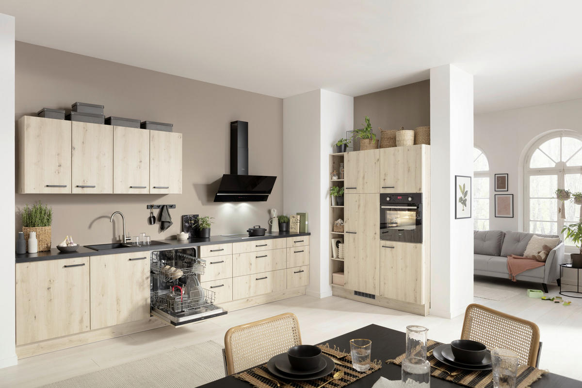 ECKKÜCHE 420/215 cm  in Schwarz, Eichefarben  - Eichefarben/Anthrazit, Basics, Holzwerkstoff/Metall (420/215cm) - Venda