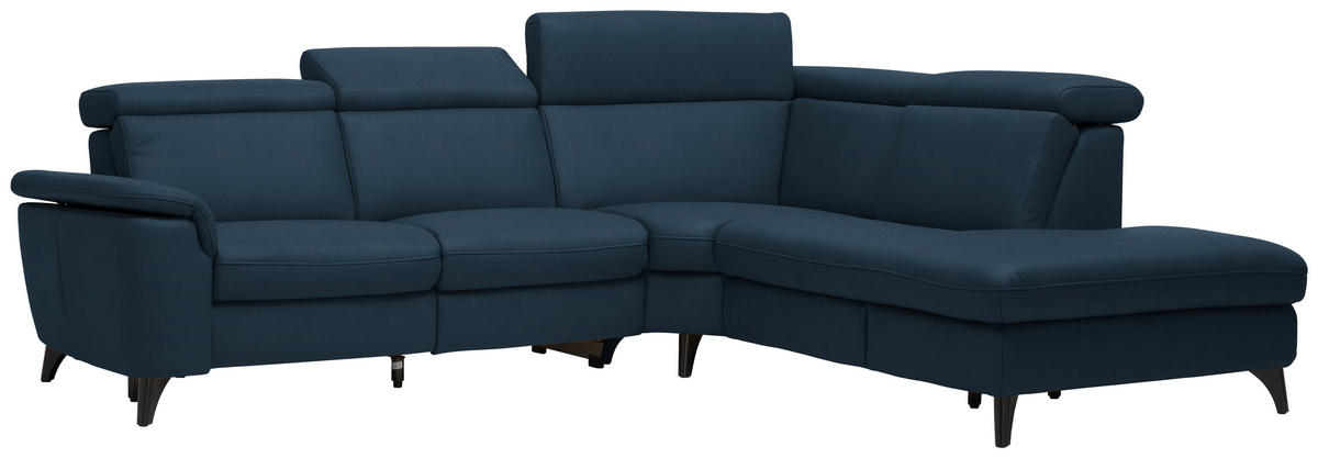 ECKSOFA in Echtleder Dunkelblau  - Schwarz/Dunkelblau, Design, Leder/Metall (285/239cm) - Cantus