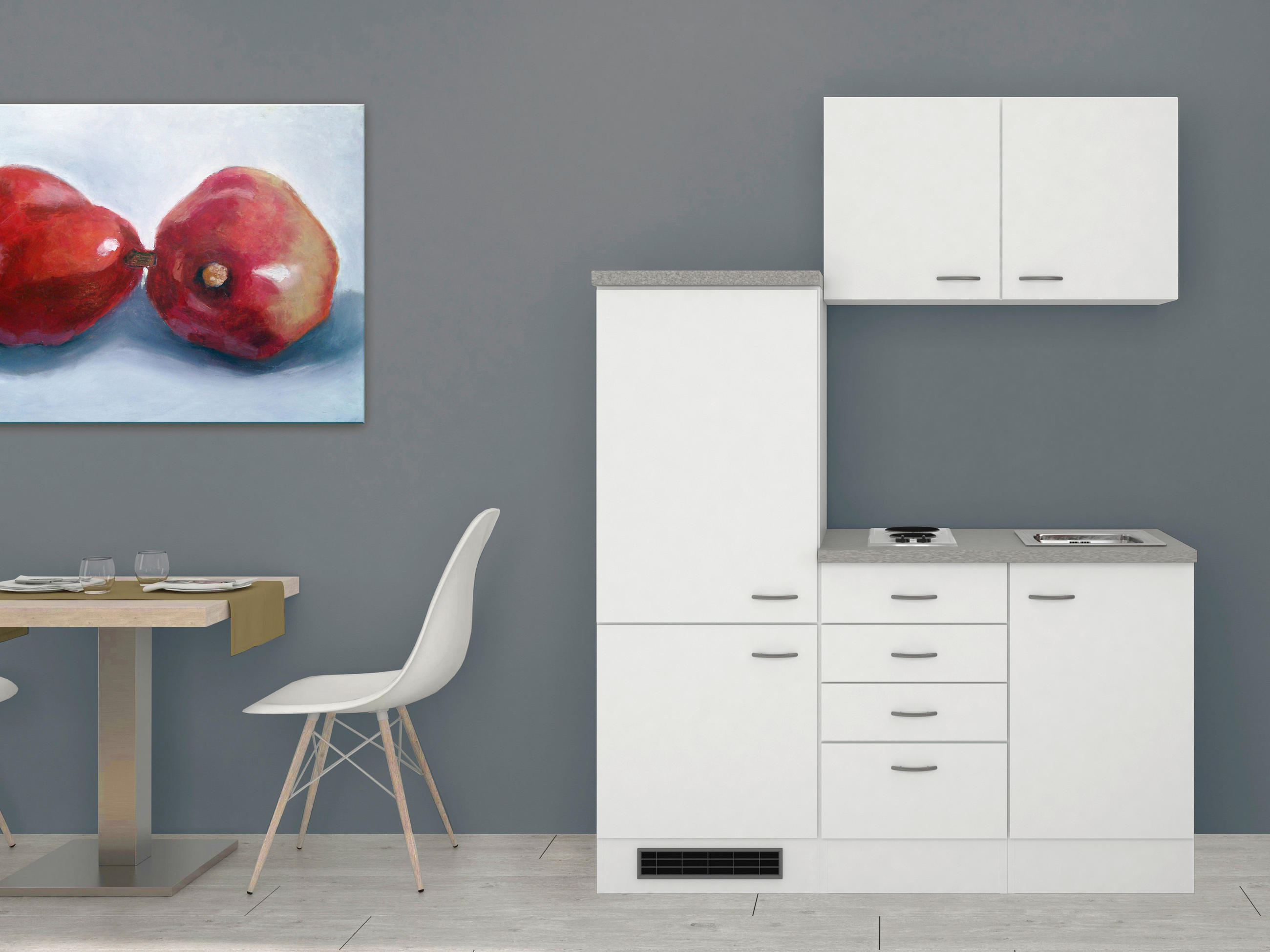 MINIKÜCHE 160 cm Grau, Weiß E-Geräte, Spüle - Weiß/Grau, MODERN (160cm) - MID.YOU