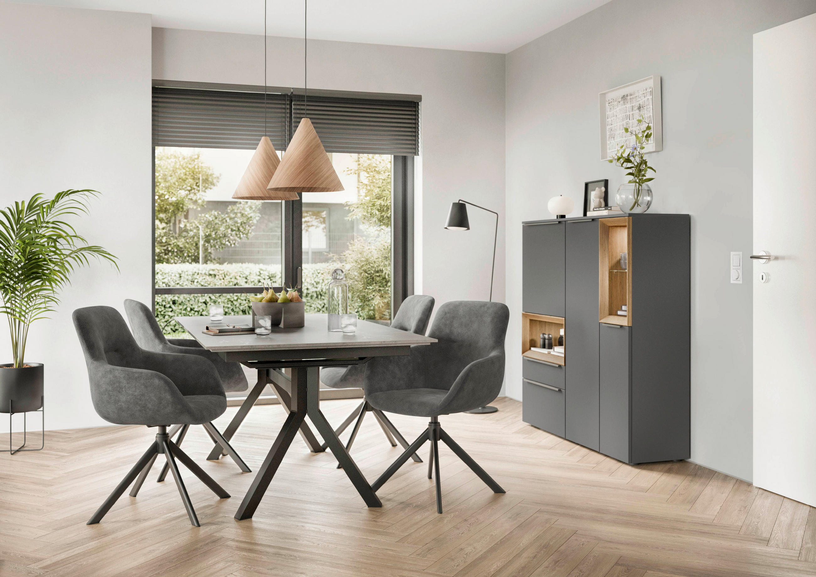 ARMLEHNSTUHL  in Edelstahl Velours  - Schwarz/Grau, Basics, Textil/Metall (62/89/61cm) - Celina Home