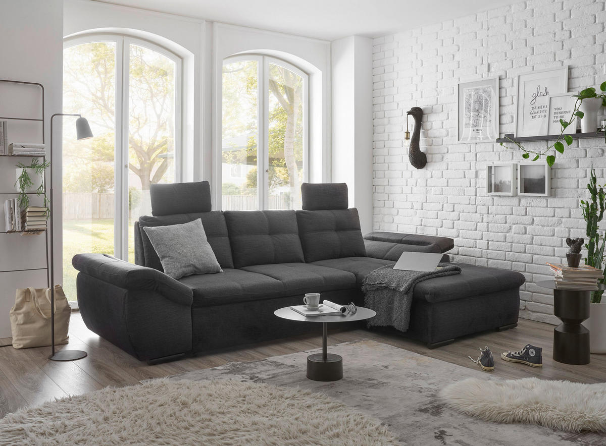 ECKSOFA in Mikrovelours Schwarz  - Schwarz, Konventionell, Kunststoff/Textil (275/170cm) - Carryhome