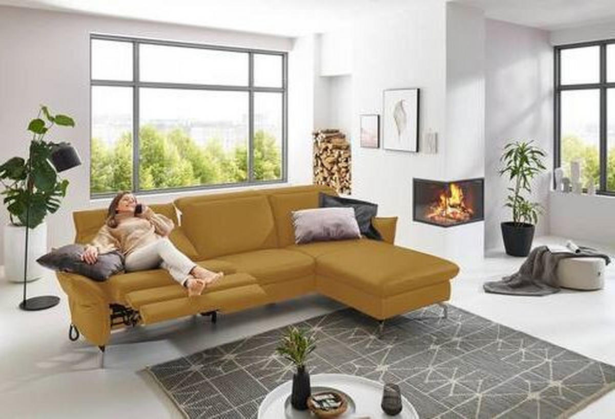 ECKSOFA in Lederlook (vegan) Gelb  - Gelb/Nickelfarben, Modern, Textil/Metall (233/179cm) - Livetastic