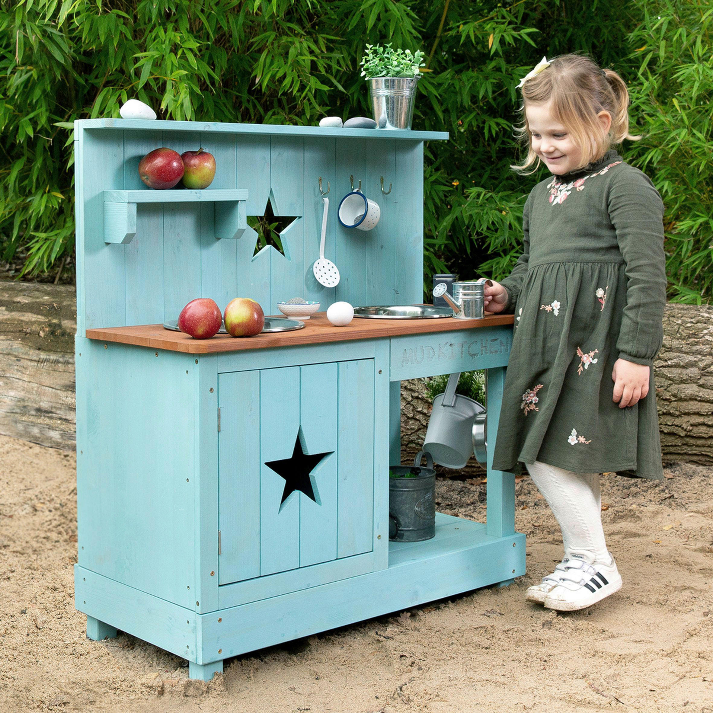 MATSCHKÜCHE ADVENTURER STAR Holz, Metall Braun, Petrol  - Petrol/Braun, Basics, Holz/Metall (80/40/90cm) - MUDDY BUDDY