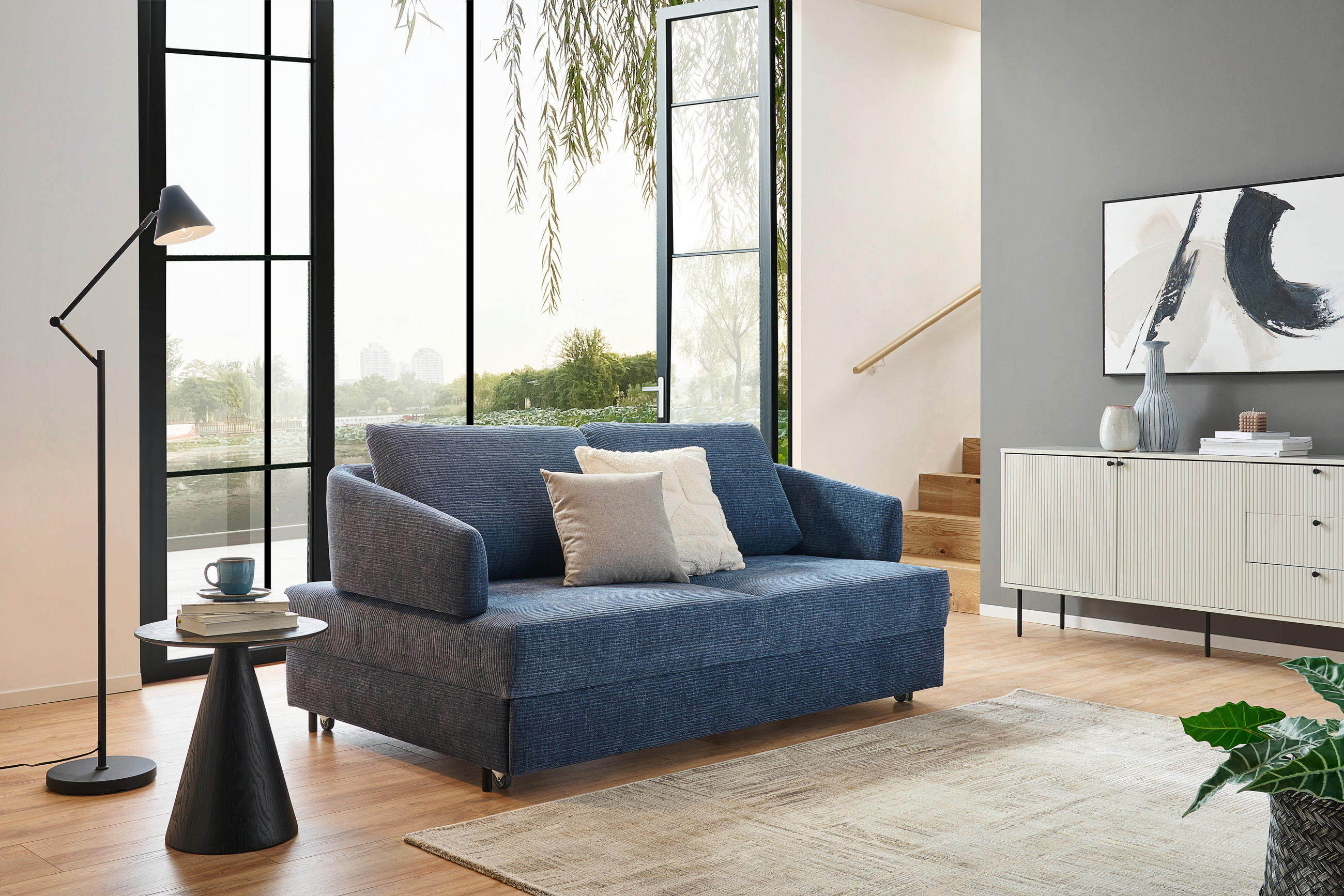 SCHLAFSOFA in Textil Blau  - Blau/Schwarz, Design, Textil/Metall (172/76-89/112-120cm) - Bali