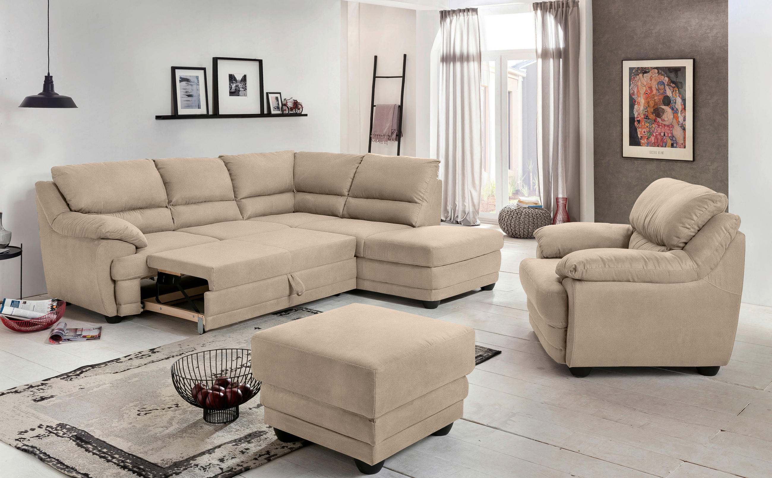 SESSEL in Chenille Sandfarben  - Sandfarben/Schwarz, Design, Kunststoff/Textil (117/97/100cm) - Livetastic
