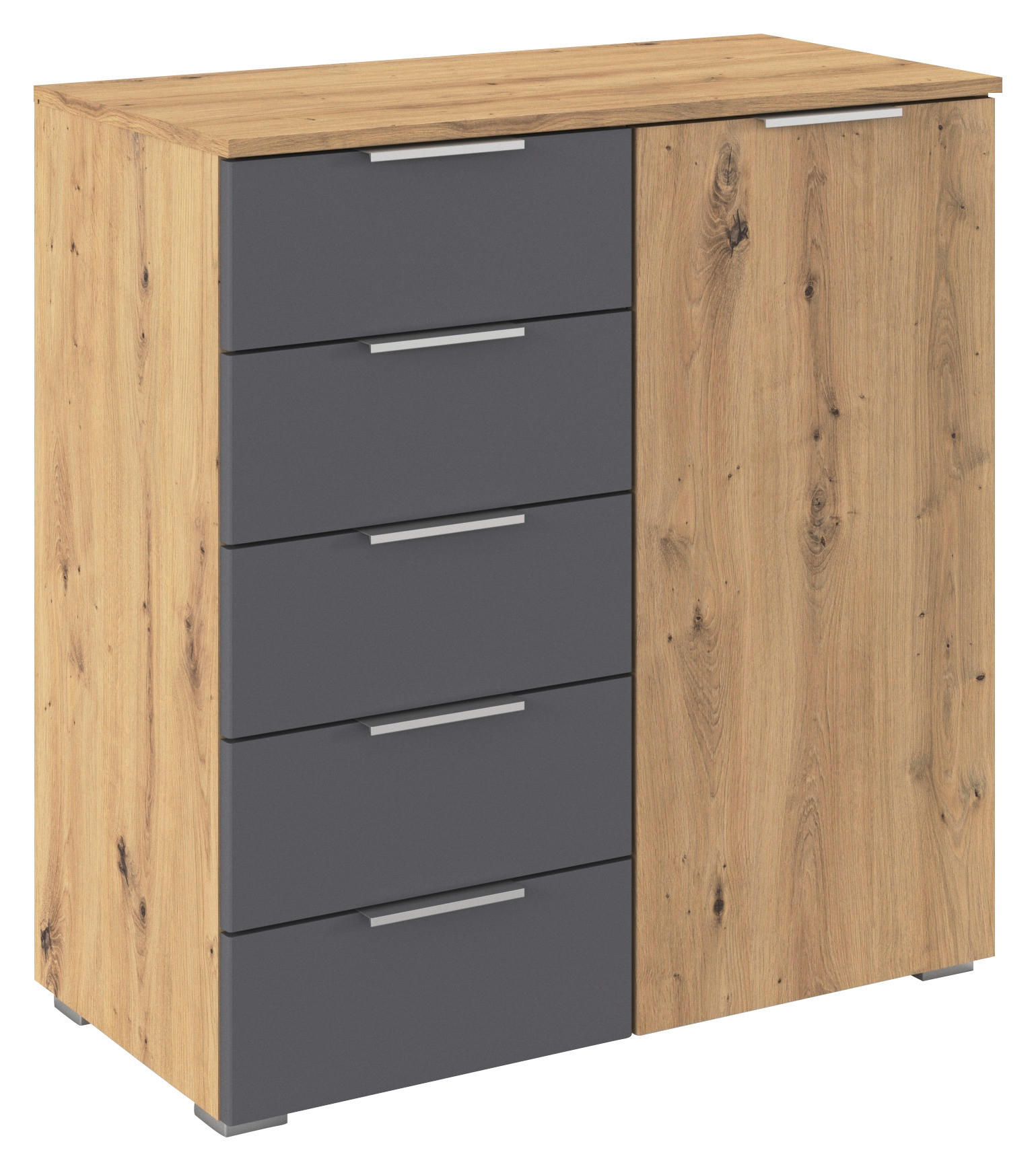KOMMODE , 80/84/40 cm, 5 Schublade(n)  - Dunkelgrau/Silberfarben, MODERN, Holzwerkstoff/Metall (80/84/40cm) - Rauch Möbel