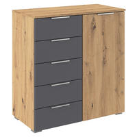KOMMODE , 80/84/40 cm, 5 Schublade(n)  - Dunkelgrau/Silberfarben, MODERN, Holzwerkstoff/Metall (80/84/40cm) - Rauch Möbel