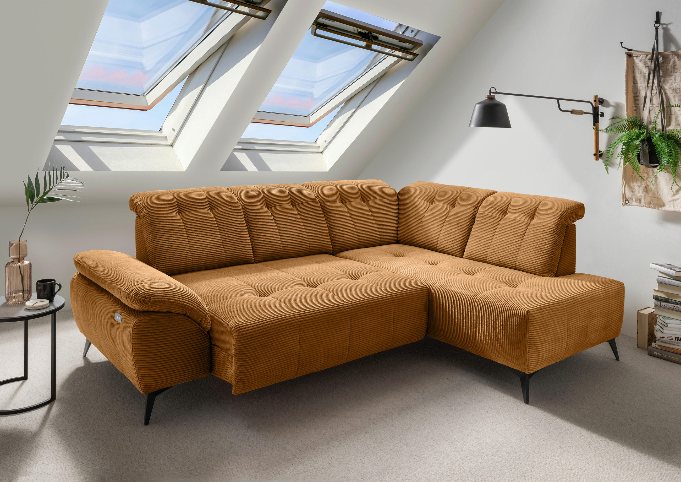 ECKSOFA in Cord Goldfarben  272/200 cm  - Goldfarben/Schwarz, MODERN, Textil/Metall (272/200cm) - Livetastic