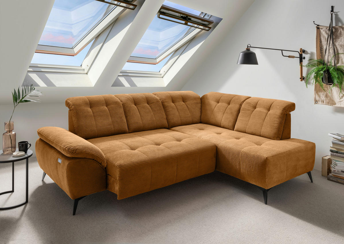 ECKSOFA in Cord Goldfarben  - Goldfarben/Schwarz, Modern, Textil/Metall (272/200cm) - Livetastic