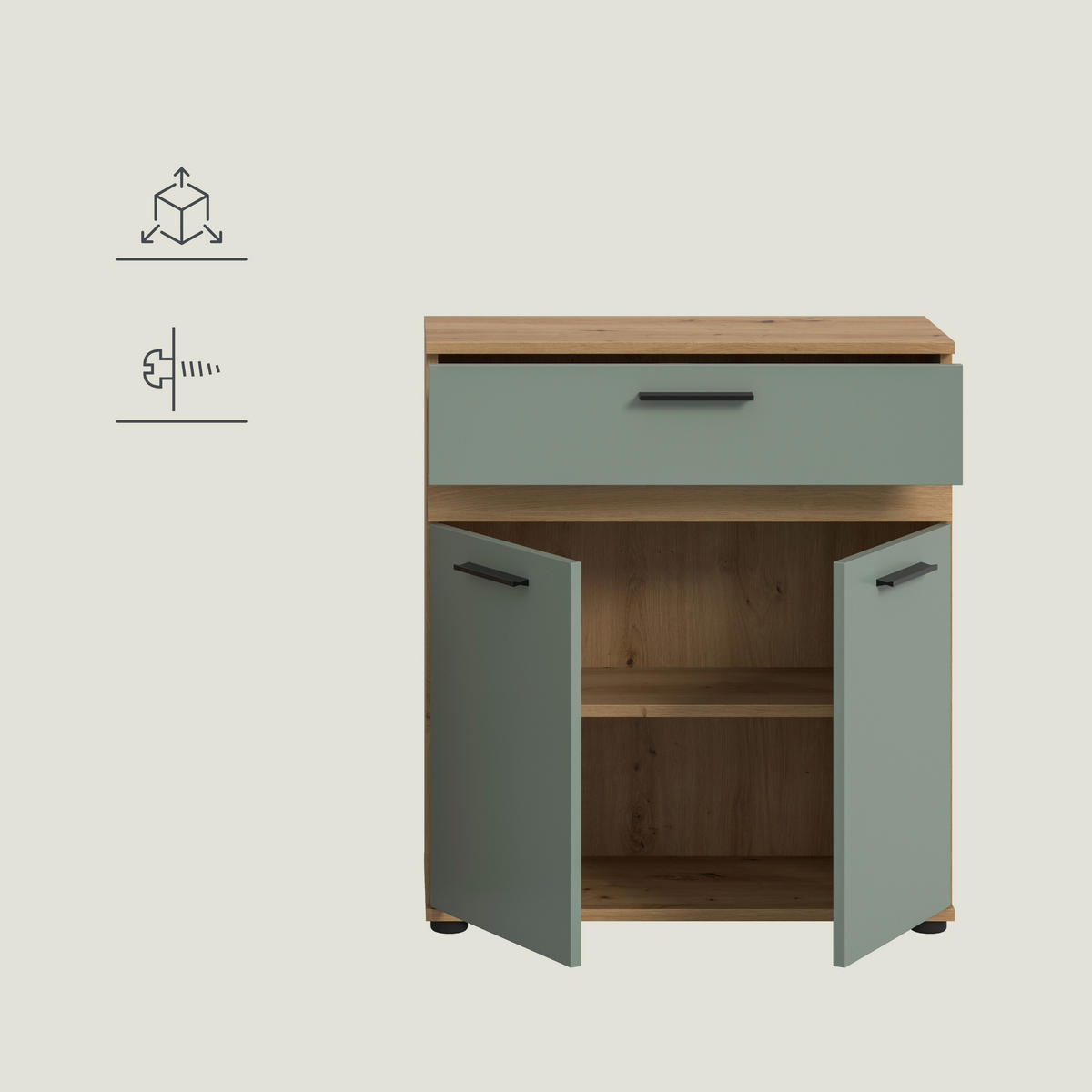 MIDISCHRANK 70/79/31 cm  - Salbeigrün/Schwarz, Trend, Holzwerkstoff/Kunststoff (70/79/31cm) - MID.YOU