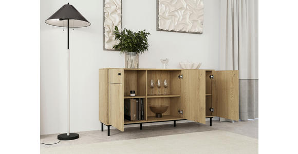 SIDEBOARD in 160,2/81,8/37 cm - Eichefarben/Schwarz, MODERN, Holzwerkstoff/Kunststoff (160,2/81,8/37cm) - Carryhome