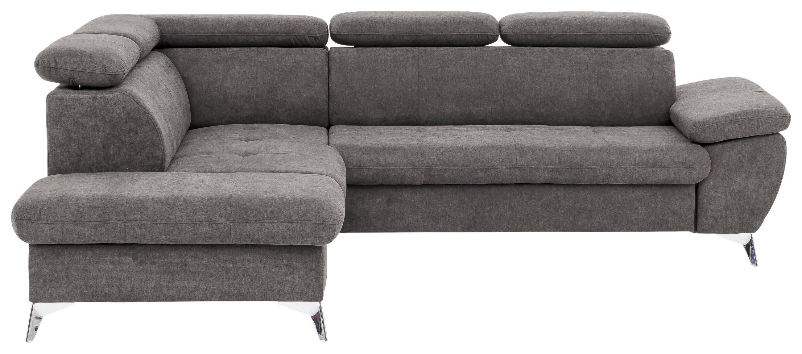 ECKSOFA Grau Mikrofaser  - Chromfarben/Grau, KONVENTIONELL, Textil/Metall (209/256cm) - Livetastic