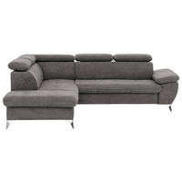 ECKSOFA in Mikrofaser Grau  209/256 cm  - Chromfarben/Grau, KONVENTIONELL, Textil/Metall (209/256cm) - Livetastic