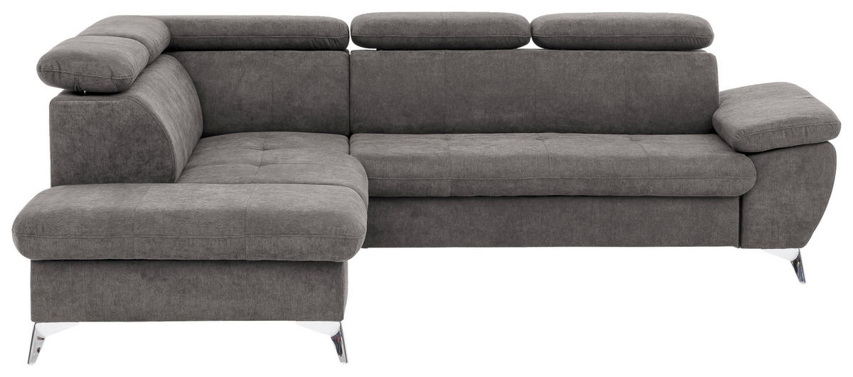 ECKSOFA in Mikrofaser Grau  209/256 cm  - Chromfarben/Grau, KONVENTIONELL, Textil/Metall (209/256cm) - Livetastic