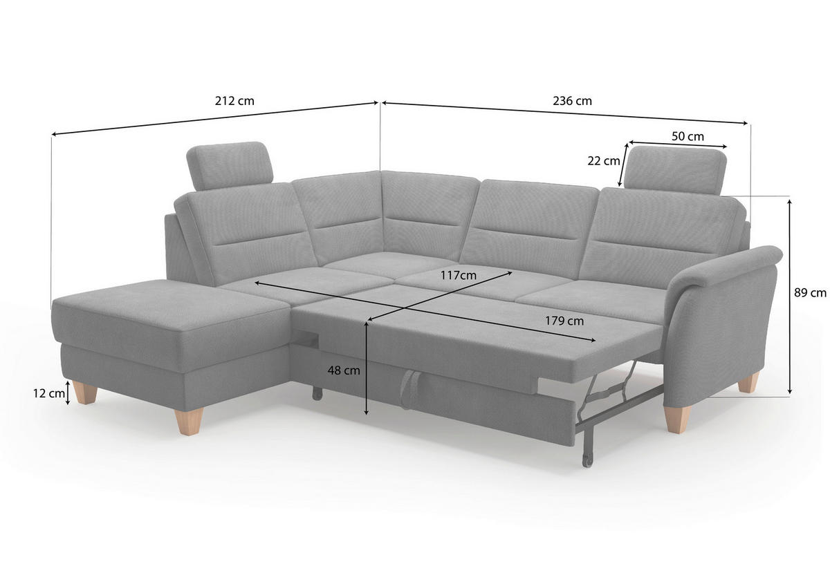 ECKSOFA in Flachgewebe Silberfarben  212/236 cm  - Eichefarben/Silberfarben, KONVENTIONELL, Holz/Textil (212/236cm) - Sit & More